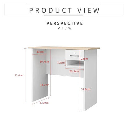 3FT Writing Table/Desk with 1 Locker Natural Oak + White Colour (L90cm x W40cm x H75cm)