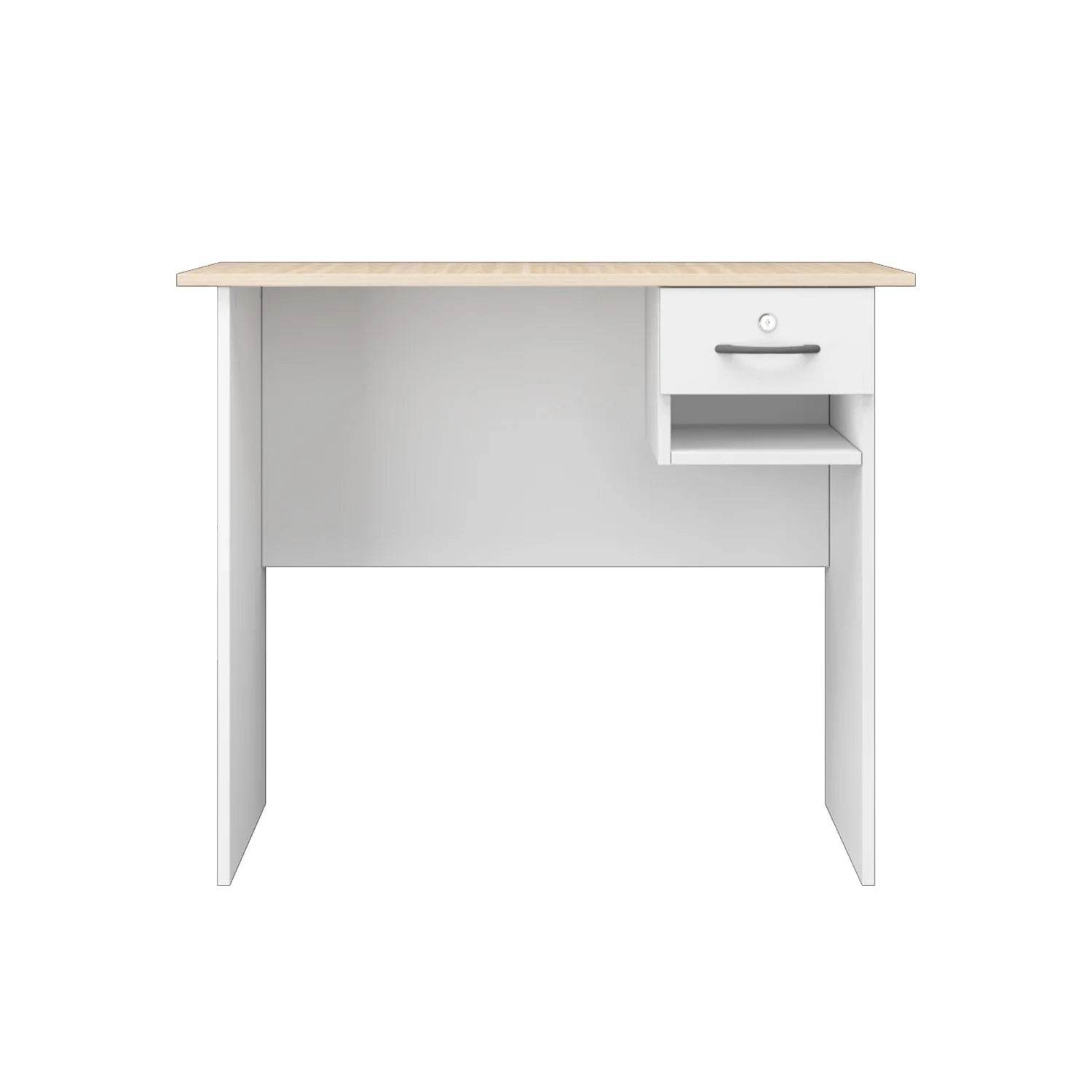 3FT Writing Table/Desk with 1 Locker Natural Oak + White Colour (L90cm x W40cm x H75cm) - Thebrands