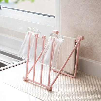 Foldable Vertical Rags Kitchen Towels Hanger - Pink