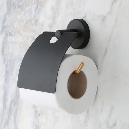 May Bathroom Adhesive Gold Lid Toilet Paper Holder, Black (YM2-109)
