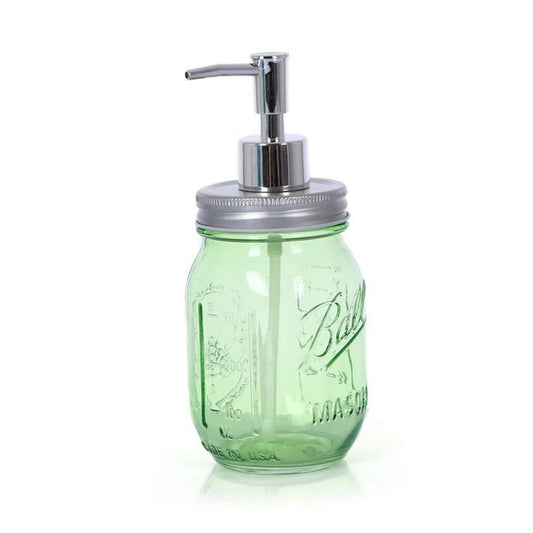 Glass Liquid Soap Dispenser Flower Pattern Green 8X8X10Cm 420Ml (BP7-1437)