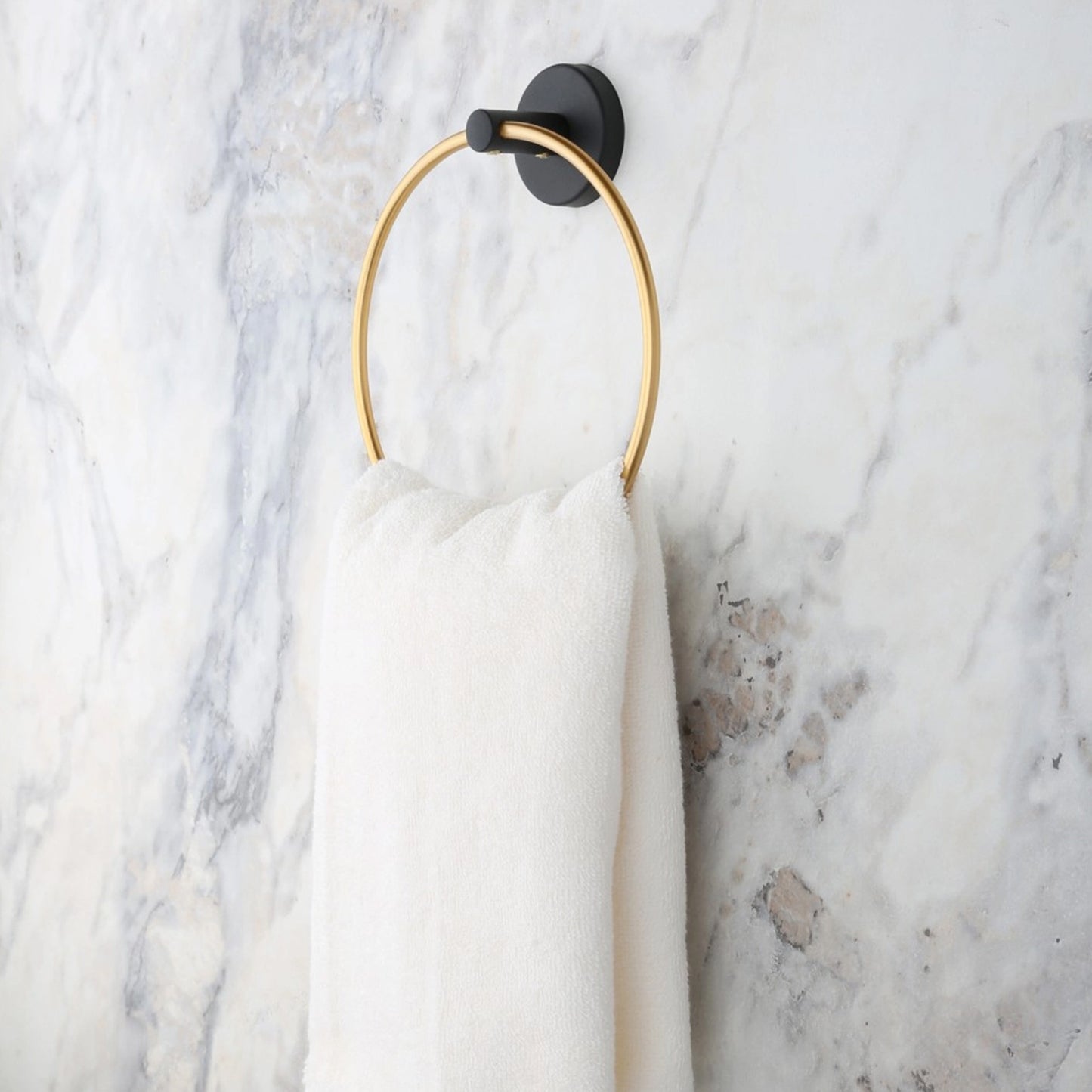 May Bath Gold Ring Towel Holder, Black (YM2-108)