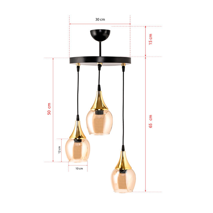 Dede Embudo Triple Tray Pendant Light Chandelier, Gold Huni Honey DE6-309
