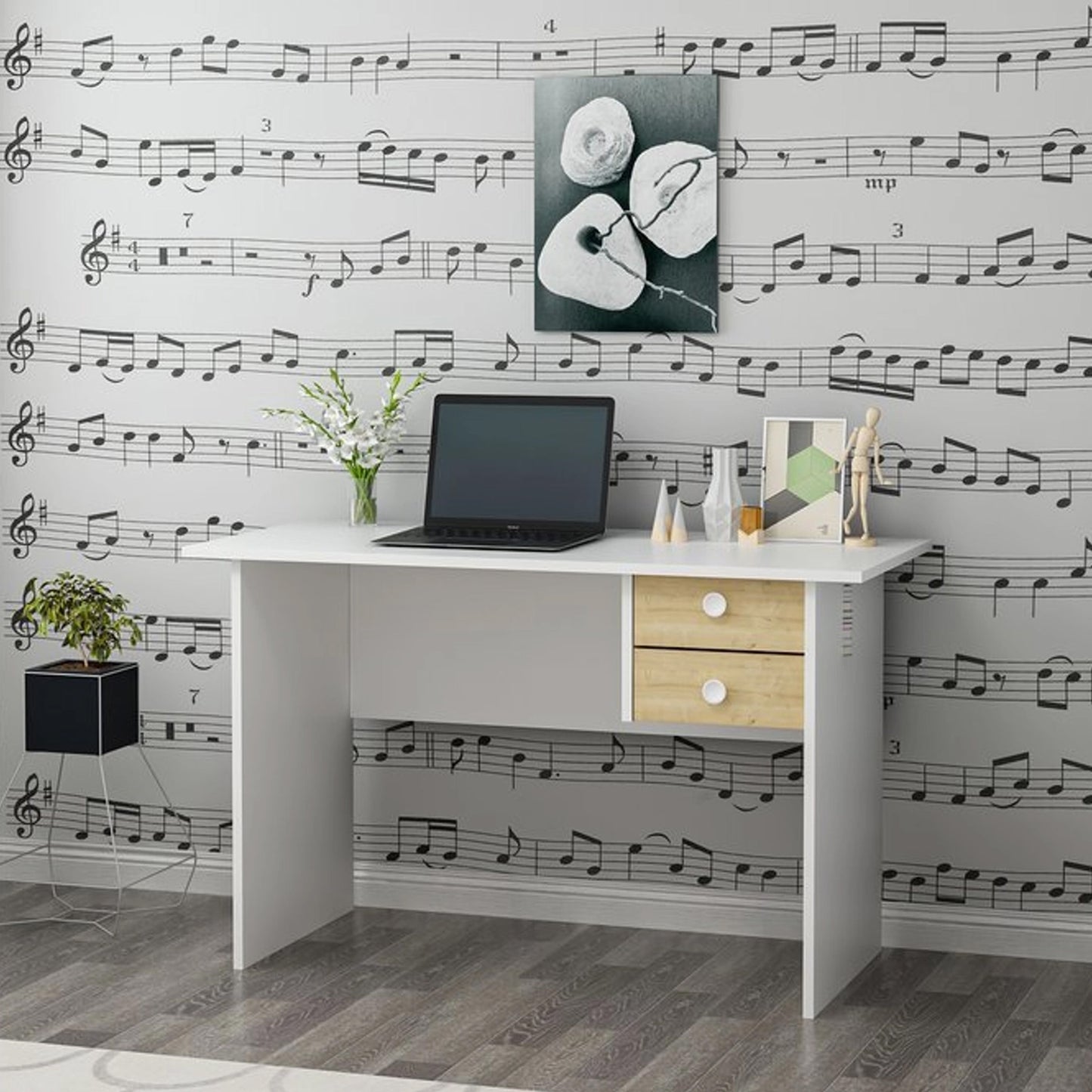 Decorair Drew Desk with Drawers, White (GW4-101)