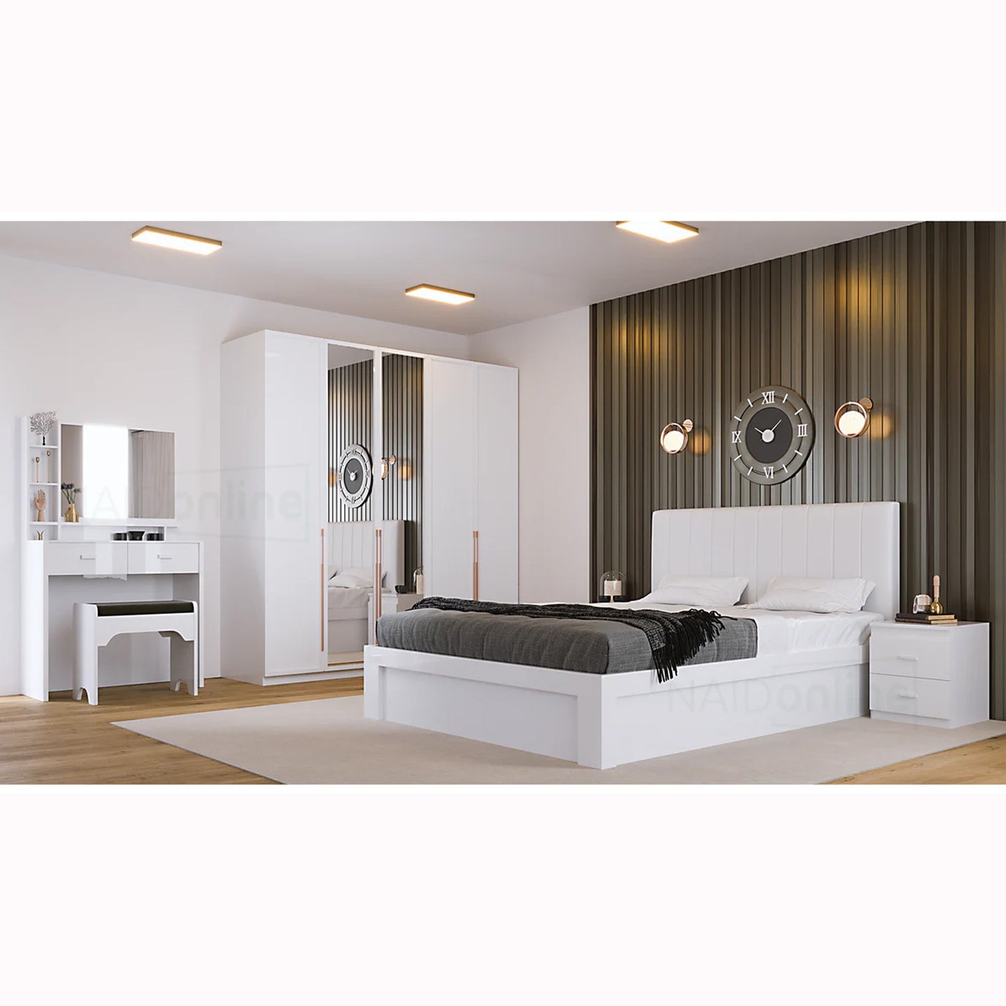 Queen Bedroom Set 4PC (with Storage Bed) Lacquer White