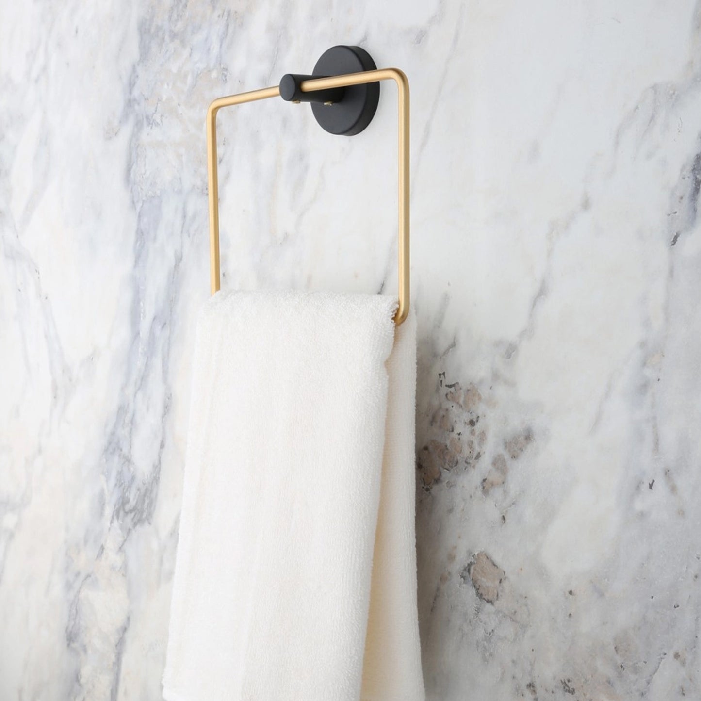 May Bathroom Adhesive Gold Square Towel Strap, Black (YM2-107)