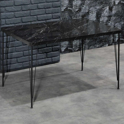 Rozalin 4-Person Black Marble Look Metal dinning Table Set With Black Wire Chairs 80X120 CM (ZS4-148)