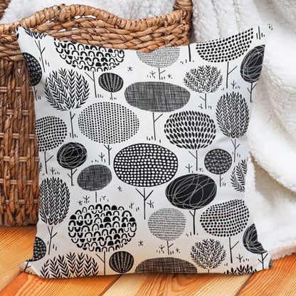 Carnival Home Double Sided Black Trees Printed Cushion Cover With White Background (KQ3-7185)