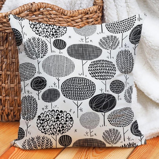 Carnival Home Double Sided Black Trees Printed Cushion Cover With White Background (KQ3-7185)