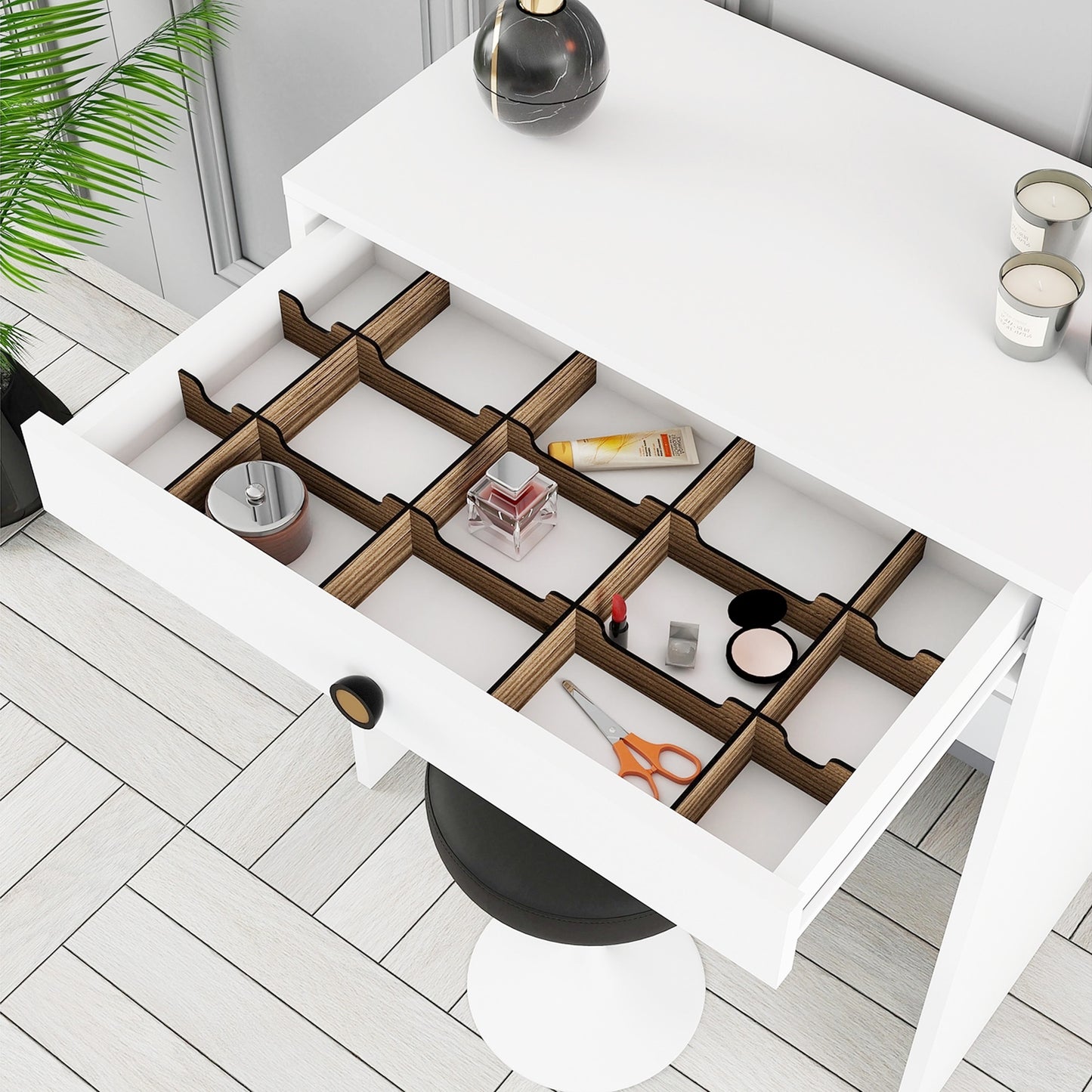 Lisbon Mini Makeup Table, Mirror, White (VC3-801)