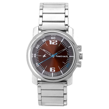 Fastrack Quartz Analog Brown Dial Stainless Steel Strap Watch for Guys