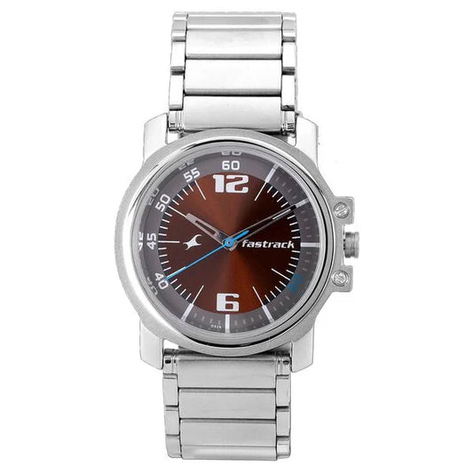 Fastrack Quartz Analog Brown Dial Stainless Steel Strap Watch for Guys