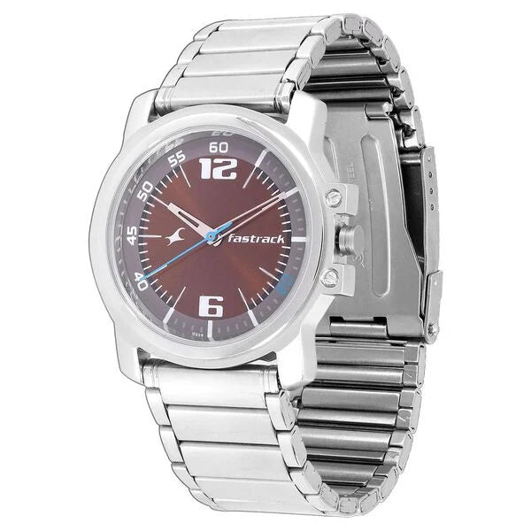 Fastrack Quartz Analog Brown Dial Stainless Steel Strap Watch for Guys
