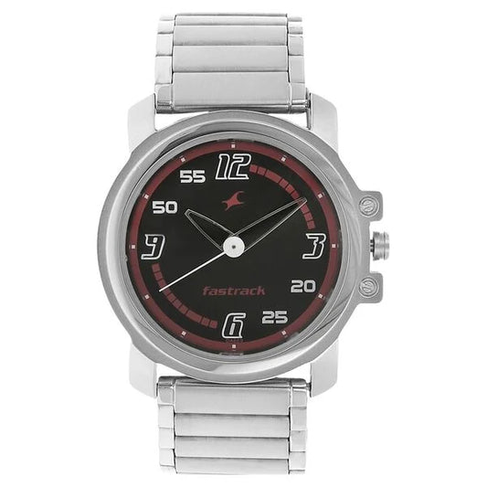 Fastrack Quartz Analog Black Dial Stainless Steel Strap Watch for Guys