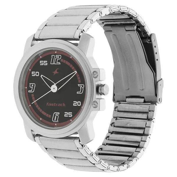 Fastrack Quartz Analog Black Dial Stainless Steel Strap Watch for Guys