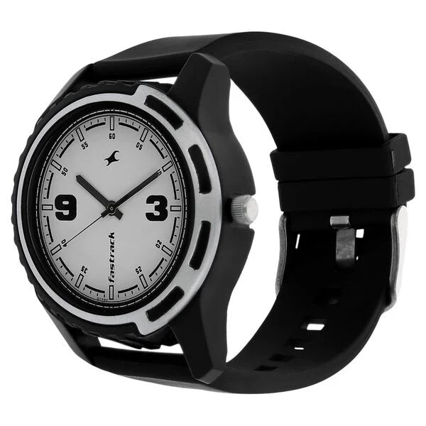 Fastrack Quartz Analog White Dial Plastic Strap Watch for Guys