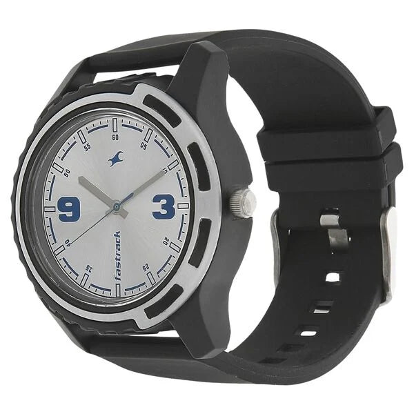 Fastrack Quartz Analog Silver Dial Plastic Strap Watch for Guys