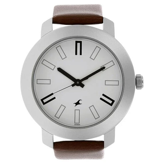 Fastrack Quartz Analog White Dial Leather Strap Watch for Guys