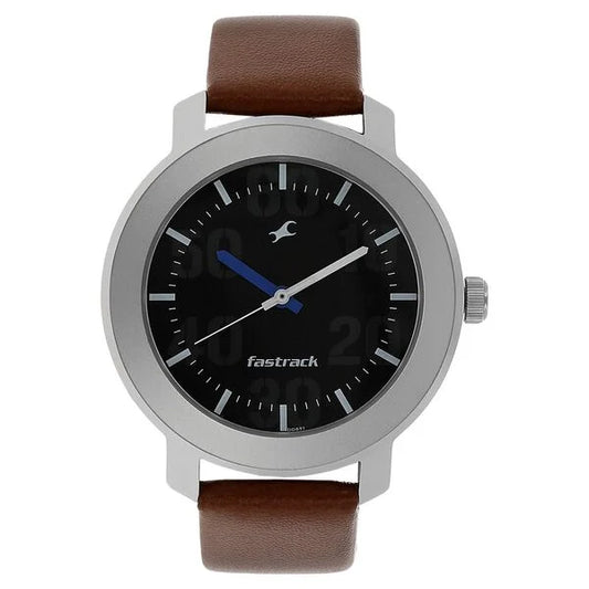 Fastrack Quartz Analog Black Dial Leather Strap Watch for Guys
