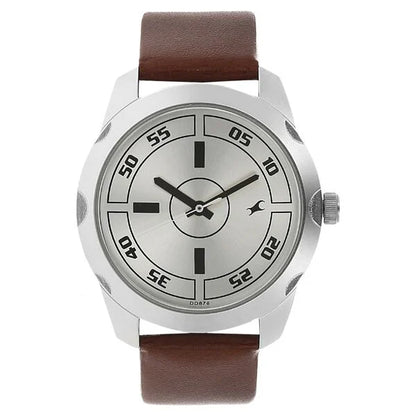 Fastrack Quartz Analog Silver Dial Leather Strap Watch for Guys