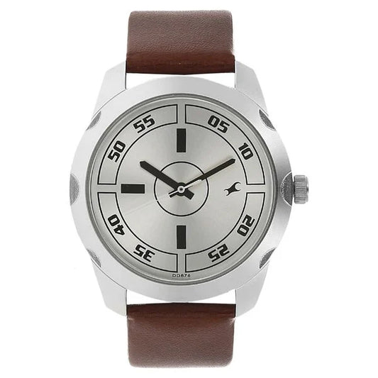 Fastrack Quartz Analog Silver Dial Leather Strap Watch for Guys
