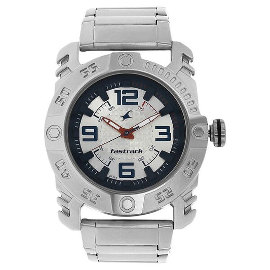 Fastrack Motorheads Quartz Analog Silver Dial Stainless Steel Strap Watch for Guys