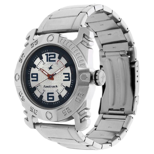Fastrack Motorheads Quartz Analog Silver Dial Stainless Steel Strap Watch for Guys