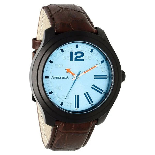 Fastrack Road Trip Quartz Analog Blue Dial Leather Strap Watch for Guys