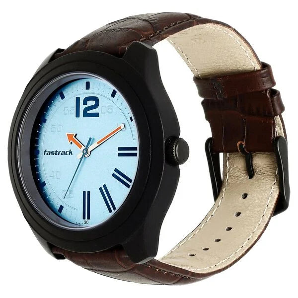 Fastrack Road Trip Quartz Analog Blue Dial Leather Strap Watch for Guys