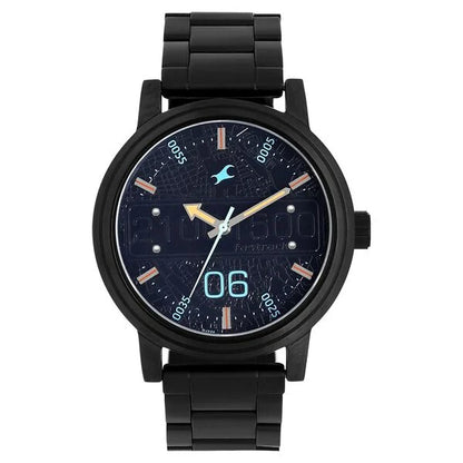 Fastrack Road Trip Quartz Analog Black Dial Stainless Steel Strap Watch for Guys