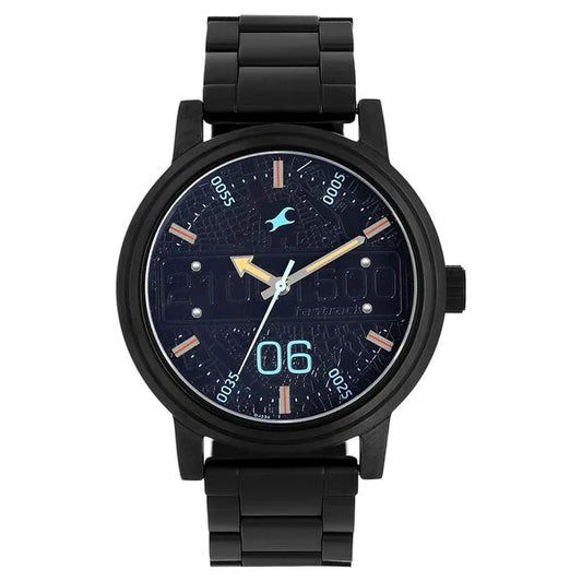 Fastrack Road Trip Quartz Analog Black Dial Stainless Steel Strap Watch for Guys