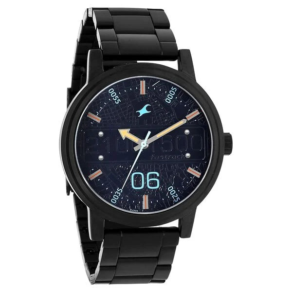 Fastrack Road Trip Quartz Analog Black Dial Stainless Steel Strap Watch for Guys