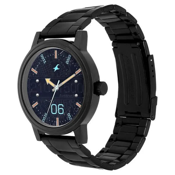 Fastrack Road Trip Quartz Analog Black Dial Stainless Steel Strap Watch for Guys