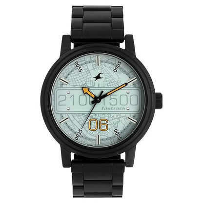 Fastrack Road Trip Quartz Analog Blue Dial Stainless Steel Strap Watch for Guys