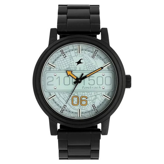 Fastrack Road Trip Quartz Analog Blue Dial Stainless Steel Strap Watch for Guys