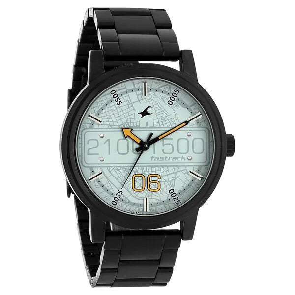 Fastrack Road Trip Quartz Analog Blue Dial Stainless Steel Strap Watch for Guys