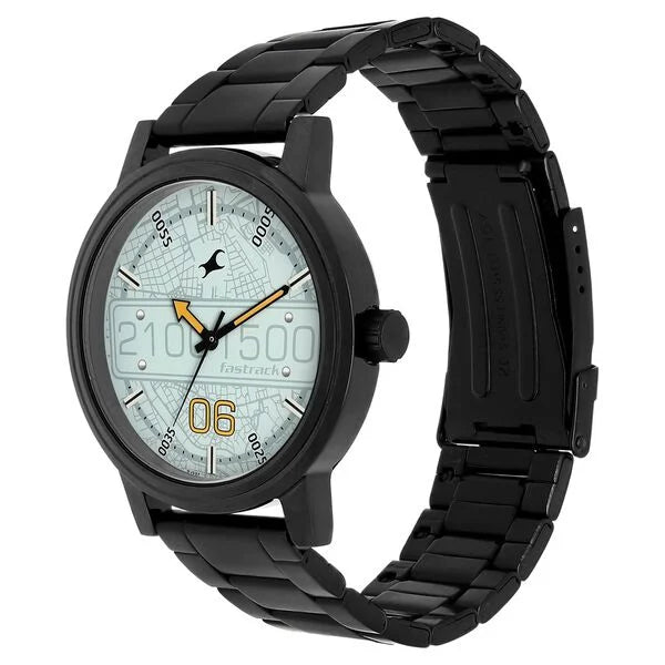 Fastrack Road Trip Quartz Analog Blue Dial Stainless Steel Strap Watch for Guys