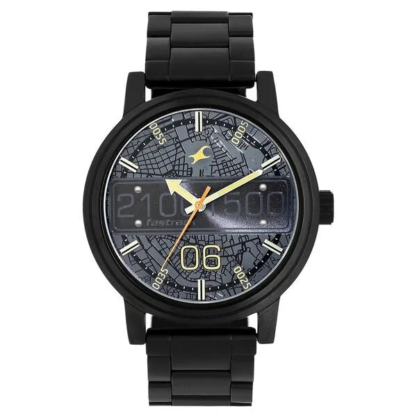 Fastrack Road Trip Quartz Analog Black Dial Stainless Steel Strap Watch for Guys