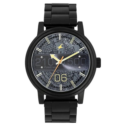 Fastrack Road Trip Quartz Analog Black Dial Stainless Steel Strap Watch for Guys