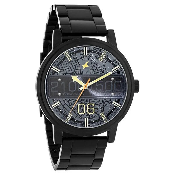Fastrack Road Trip Quartz Analog Black Dial Stainless Steel Strap Watch for Guys