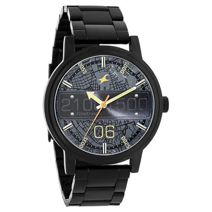 Fastrack Road Trip Quartz Analog Black Dial Stainless Steel Strap Watch for Guys