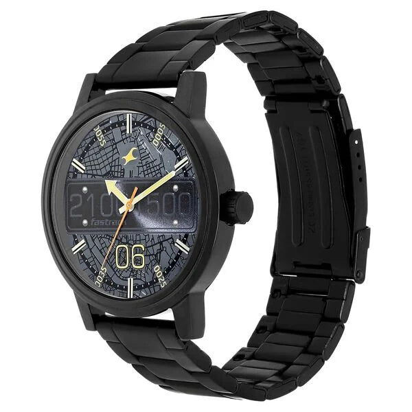 Fastrack Road Trip Quartz Analog Black Dial Stainless Steel Strap Watch for Guys