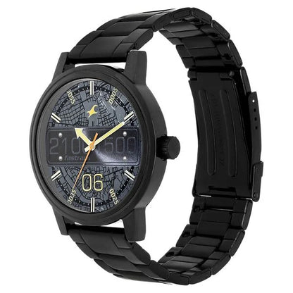 Fastrack Road Trip Quartz Analog Black Dial Stainless Steel Strap Watch for Guys