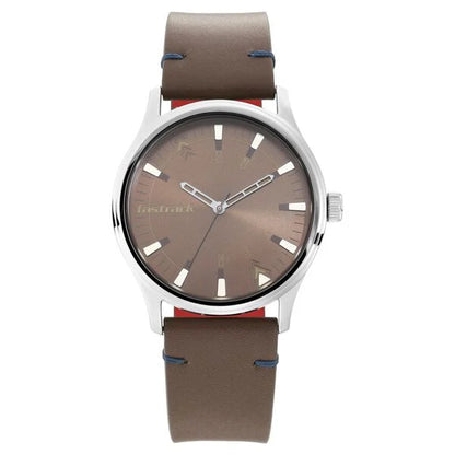 Fastrack I Love Me Quartz Analog Brown Dial Leather Strap Watch for Guys
