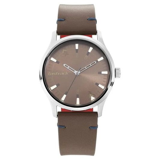 Fastrack I Love Me Quartz Analog Brown Dial Leather Strap Watch for Guys
