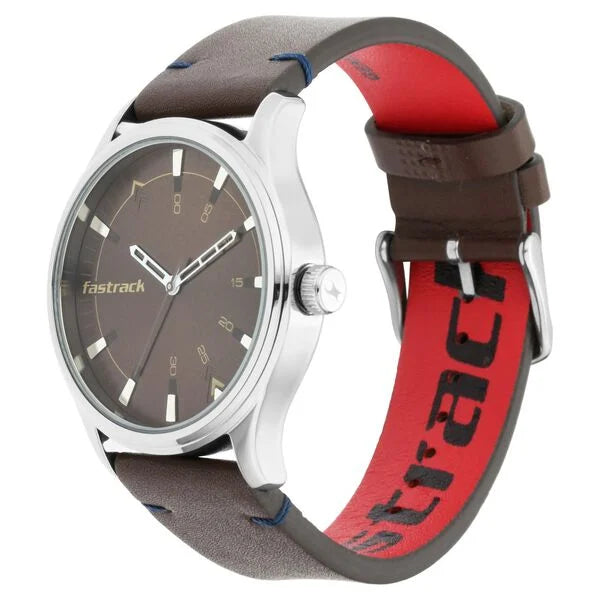 Fastrack I Love Me Quartz Analog Brown Dial Leather Strap Watch for Guys