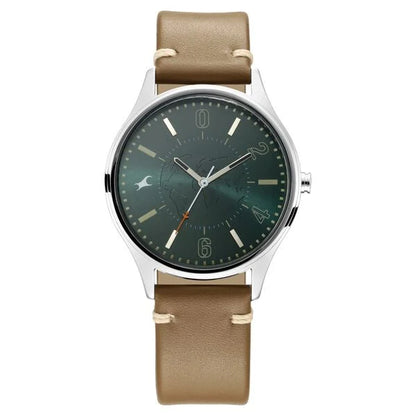 Fastrack Tripster Quartz Analog Green Dial Leather Strap Watch for Guys
