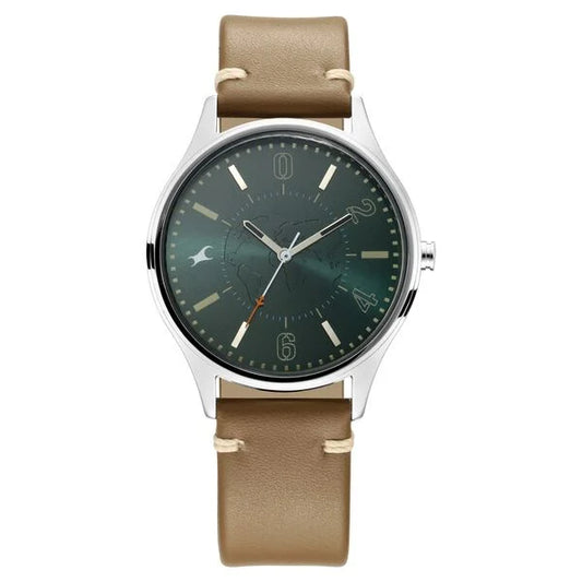 Fastrack Tripster Quartz Analog Green Dial Leather Strap Watch for Guys