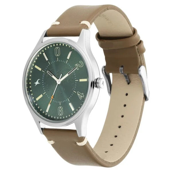 Fastrack Tripster Quartz Analog Green Dial Leather Strap Watch for Guys