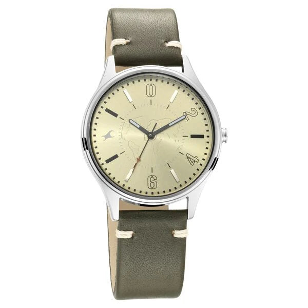 Fastrack Tripster Quartz Analog Green Dial Leather Strap Watch for Guys